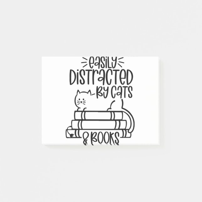 Post-it® Facilement distrait par les chats et les livres Ch (Devant)