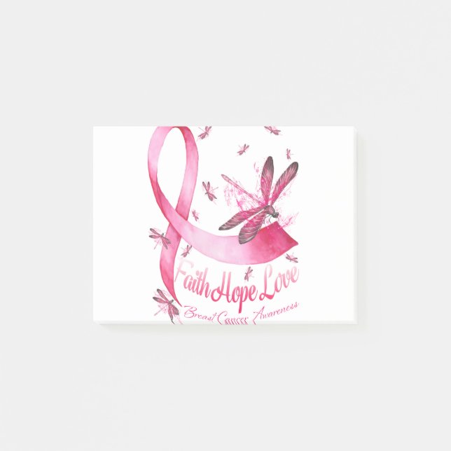 Post-it® Faith Hope Love Dragonfly Pink Ribbon Breast (Devant)