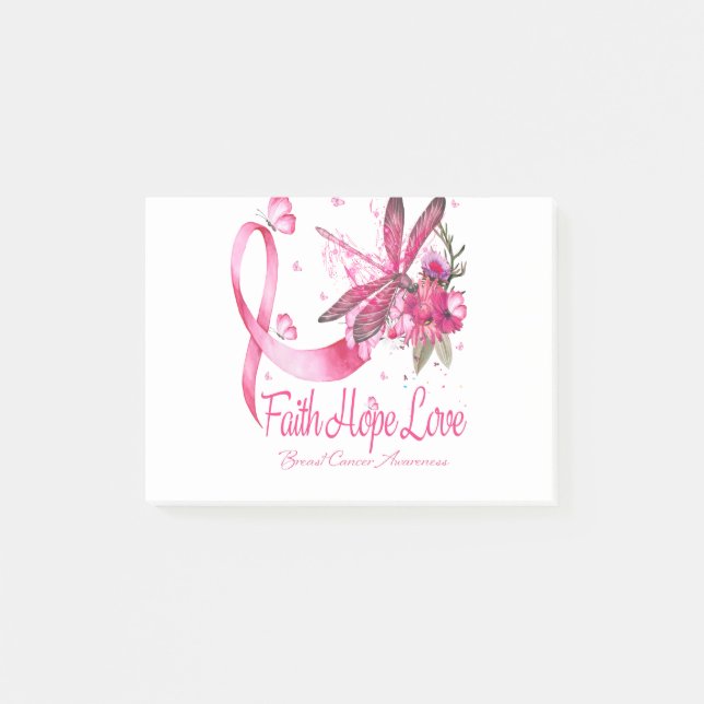 Post-it® Faith Hope Love Dragonfly Ribbon Cancer du sein (Devant)