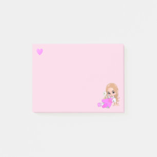 Post-it® Fée de coeur et mignonne avec marguerite sur rose 