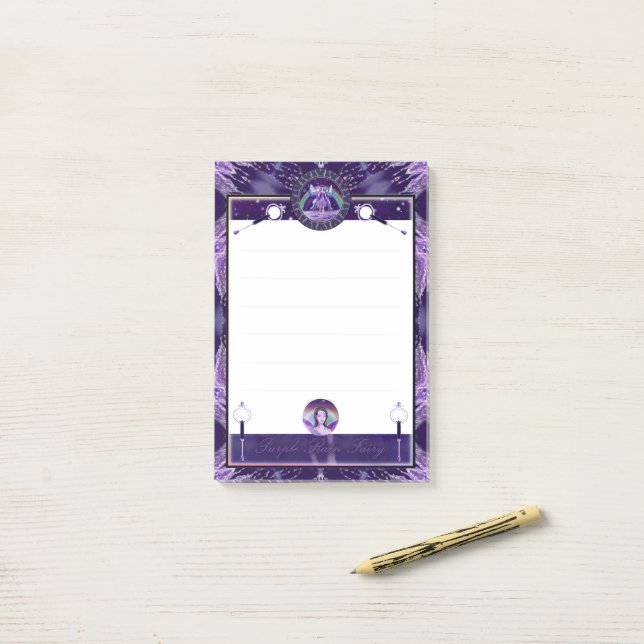 Post-it® Fée de pluie violette (Sur un bureau)