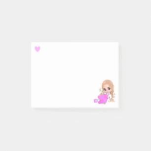 Post-it® Fée mignonne et cœur avec une marguerite sur fond