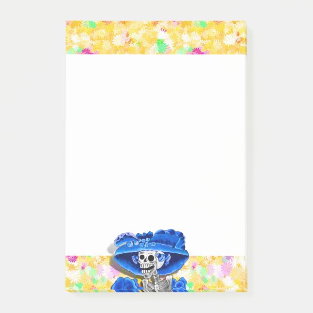 Post-it® Femme de squelette en Bonnet Bleu sur Jaune (Devant)