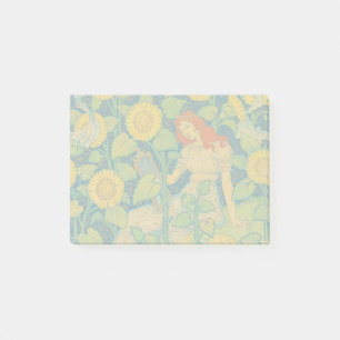 Post-it® Femme-fille de fleurs dans le jardin de tournesol
