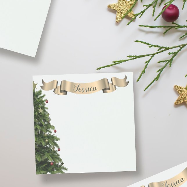 Post-it® Fête personnalisée en vert de Noël (Add your name to these festive Christmas tree post it notes and start making your lists)