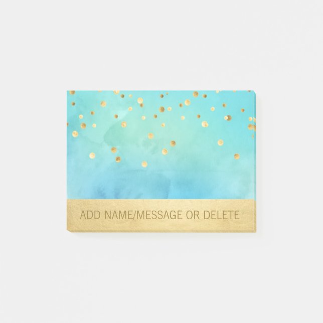 Post-it® Feuille d'or bleue personnalisée de Faux (Devant)