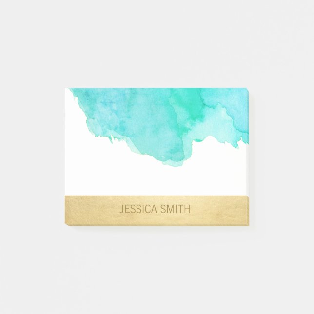 Post-it® Feuille d'or personnalisée de Faux d'aquarelle de (Devant)