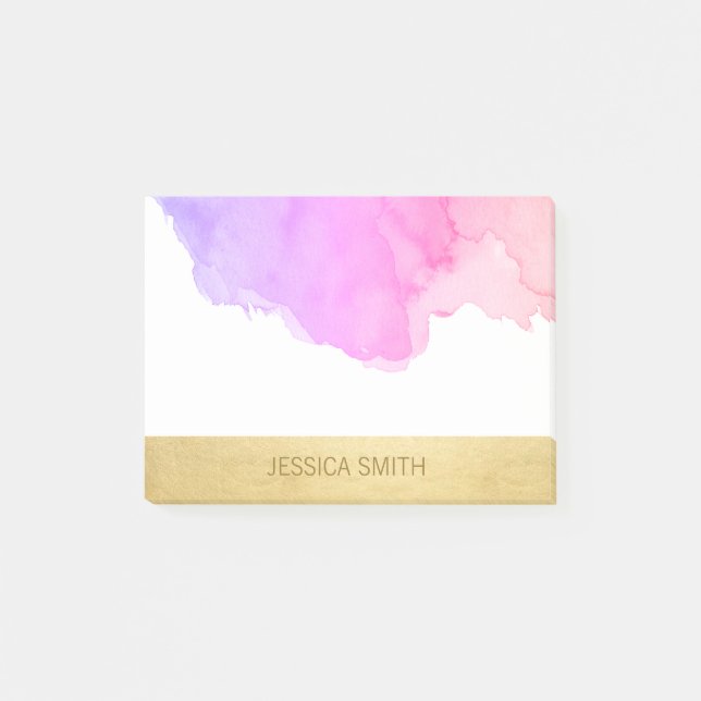 Post-it® Feuille d'or rose pourpre personnalisée de Faux (Devant)