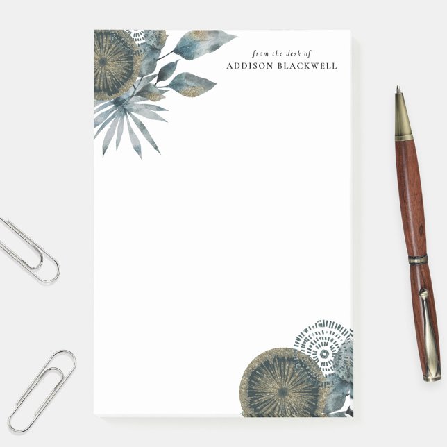 Post-it® Feuilles D'Or Bleu Géométrique Turquoise Du Bureau (Créateur téléchargé)