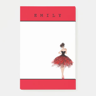 Post-it® Fille de danse/robe/rouge magnifique et noir/nom