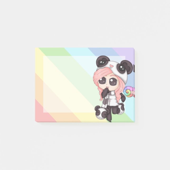 Post-it® Fille mignonne de panda d'Anime d'arc-en-ciel (Devant)