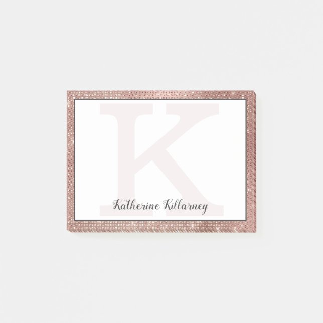 Post-it® Fille Rose Gold Glam Diamond Sparkle Monogramme No (Devant)