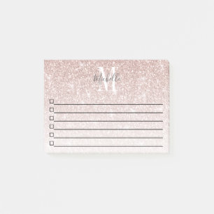 Post-it® Fille rose Rose Monogramme or Parties scintillant 