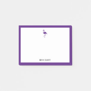Post-it® Flamant rose pourpre et bordure en blanc avec nom