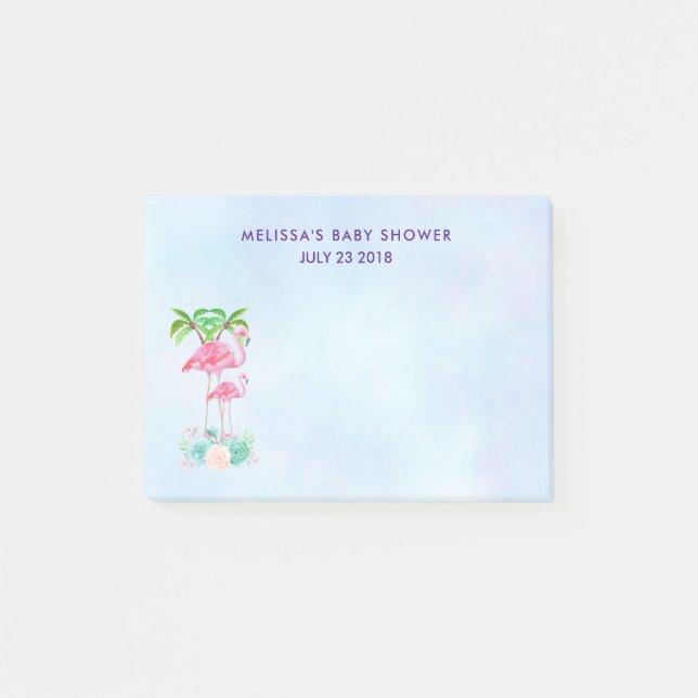 Post-it® Flamant rose rose Momma & bébé avec palmiers (Devant)