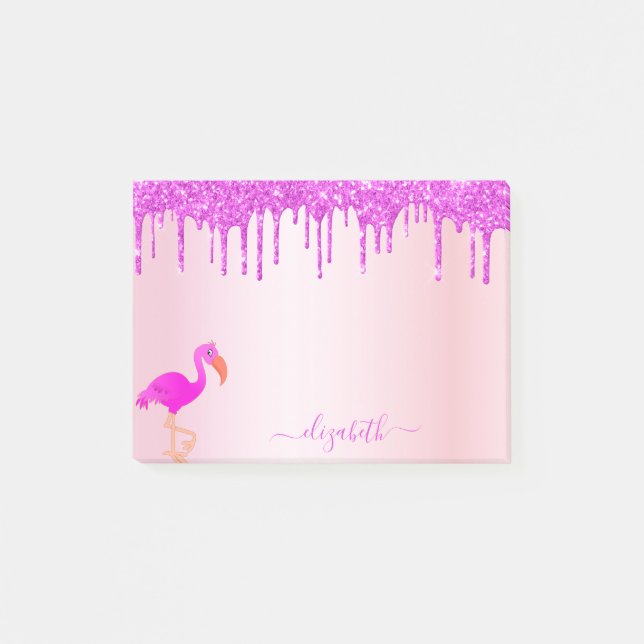 Post-it® Flamant rose rose or violet parties scintillant go (Devant)