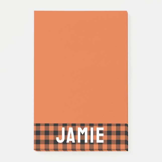 Post-it® Flamme Orange Buffalo Check Nom blanc (Devant)