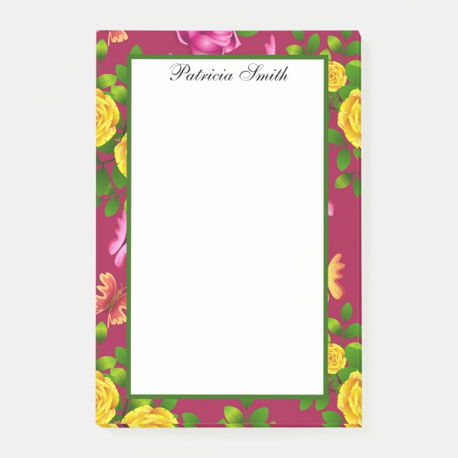 Post-it® Fleur Rose Élégante Jaune, Rose Et Violet (Devant)