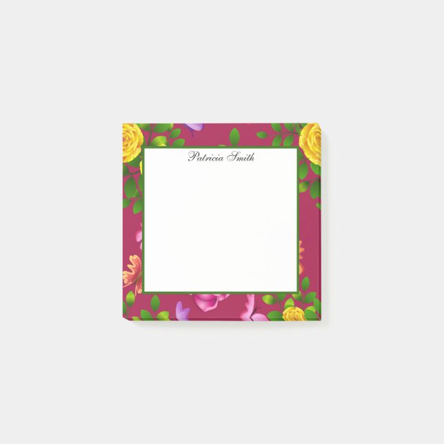 Post-it® Fleur Rose Jaune Et Violet Élégante (Devant)