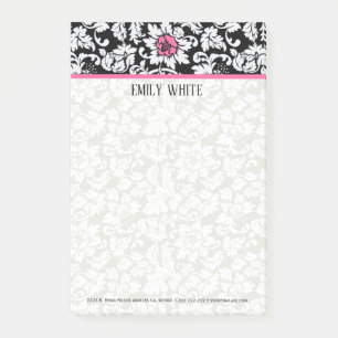 Post-it® Fleur rose noire et blanche Damas
