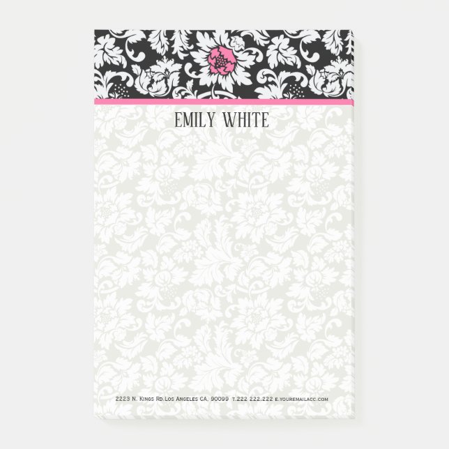 Post-it® Fleur rose noire et blanche Damas (Devant)
