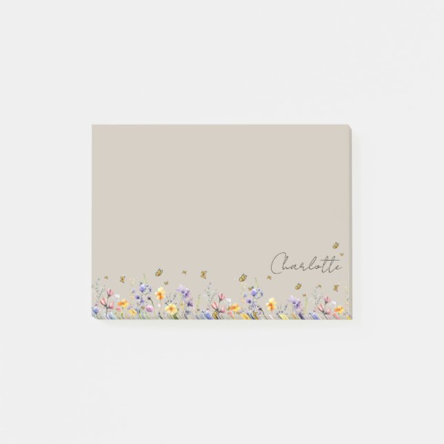 Post-it® Fleur sauvage couleur aquarelle avec papillon (Devant)