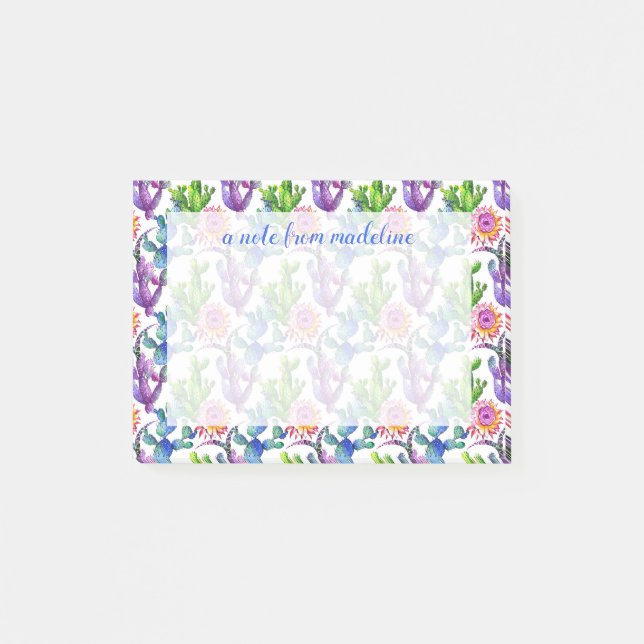 Post-it® Fleur sauvage d'aquarelle Cactus Motif (Devant)