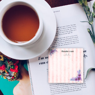 Post-it® Fleur violette feminine et rayures roses douces 3"