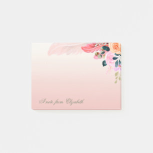 Post-it® Fleurs aquarelle élégantes et féminines avec plume