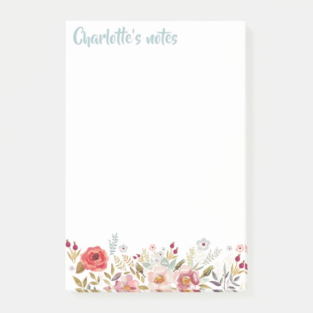 Post-it® Fleurs aquarelles 4 x 6 Notes post-it collantes (Devant)