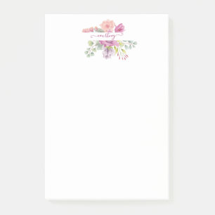 Post-it® Fleurs aquarelles rose et pêche personnalisées
