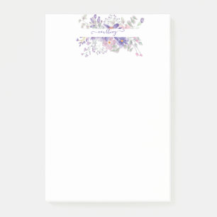 Post-it® Fleurs aquarelles rose et violet personnalisées  