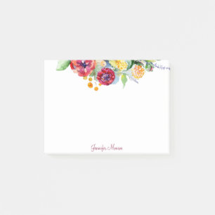 Post-it® Fleurs aquarelles rouges et orange personnalisées