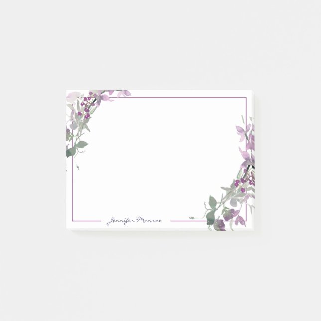 Post-it® Fleurs aquarelles violettes personnalisées (Devant)