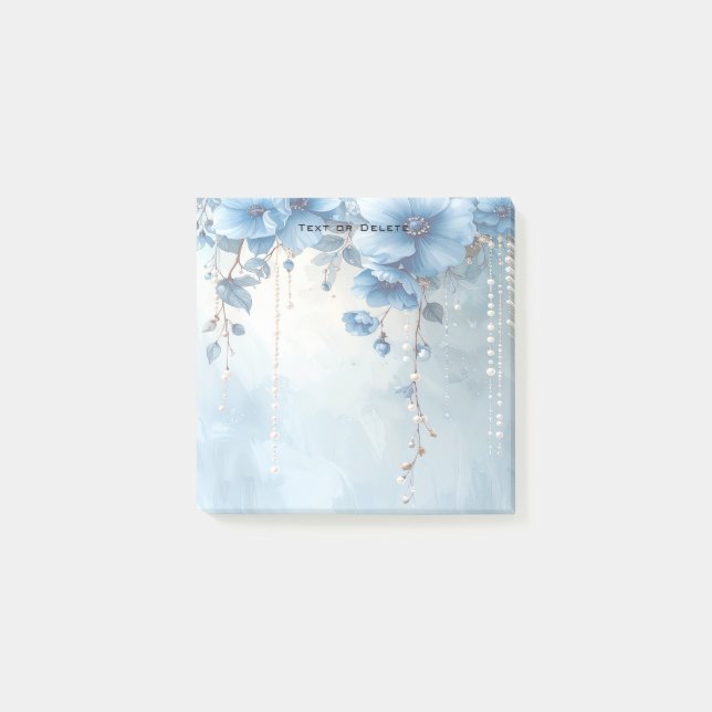 Post-it® Fleurs bleues et perles Post it Notes (Devant)