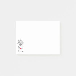 Post-it® Fleurs d'amour du coeur rouge de Mason Jar