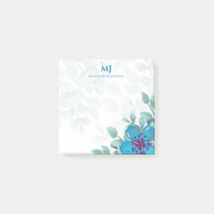 Post-it® Fleurs d'aquarelle bleu professionnel personnalisé