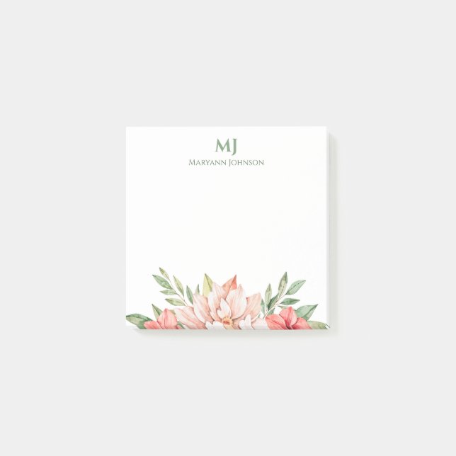 Post-it® Fleurs d'aquarelle rose professionnelle personnali (Devant)