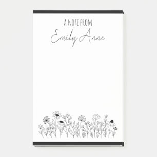 Post-it® Fleurs de dessin en ligne Fleur sauvage noir et bl