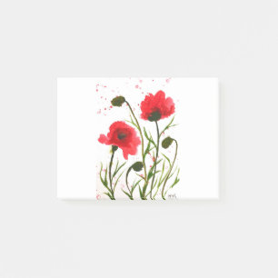 Post-it® Fleurs de pavot rouge aquarelle rustique chic