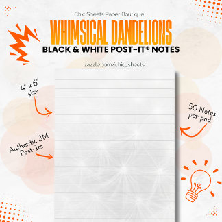 Post-it® Fleurs de pissenlit noir et blanc fantaisistes 3M 