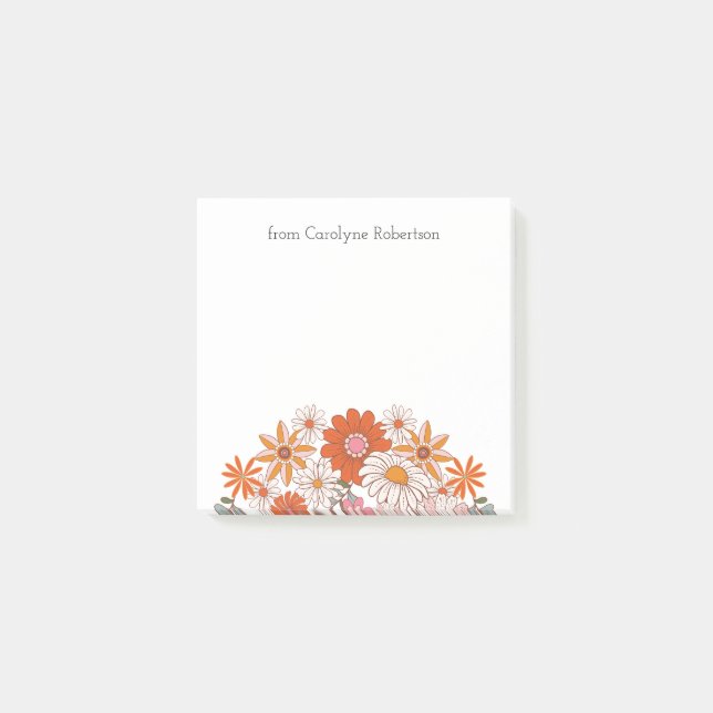 Post-it® Fleurs de style rétro - Nom personnalisé Notes pos (Devant)