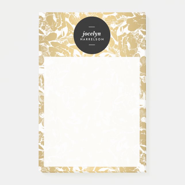 Post-it® Fleurs d'or moderne Cercle noir (Devant)