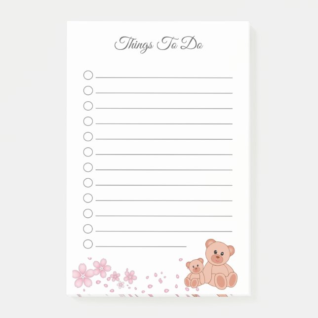 Post-it® Fleurs et ours Choses à faire Notes (Devant)