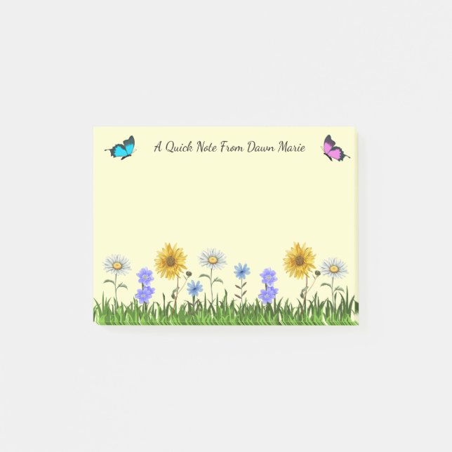Post-it® Fleurs et papillons Personnalisé 4 x 3 (Devant)