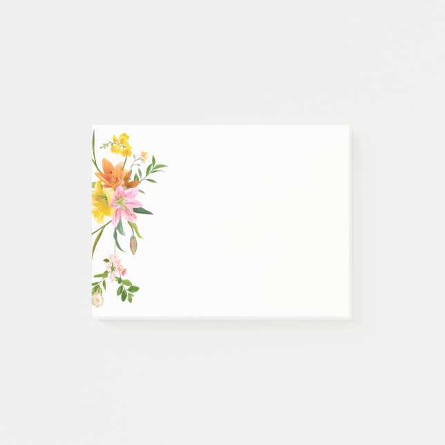 Post-it® Fleurs florales de Lily - rose, jaune orange (Devant)