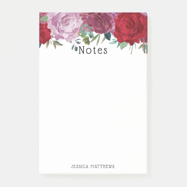 Post-it® Fleurs florales tendance rose, rouge et violet (Devant)