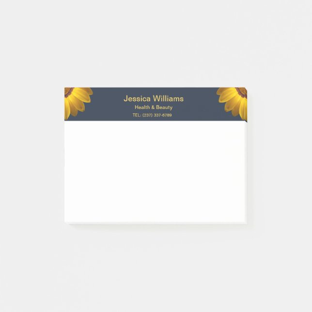Post-it® Fleurs jaunes sur le Monogramme arrière - plan ble (Devant)