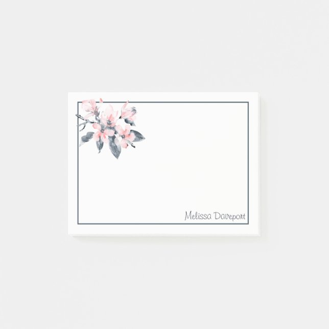 Post-it® Fleurs rose et gris Aquarelle classique (Devant)