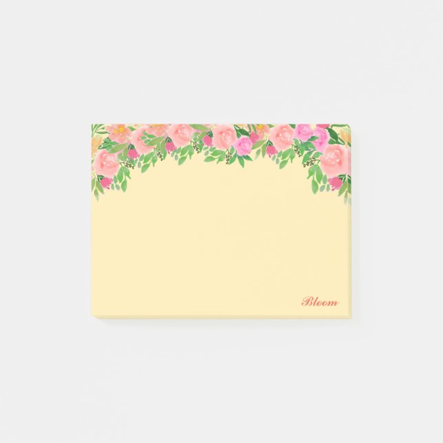 Post-it® Fleurs roses & calligraphie sur jaune clair (Devant)